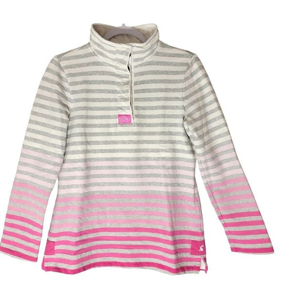 Joules Cowdray Sweatshirt Womens 6 Pullover Pink White Striped Mock Neck Barbie - Picture 2 of 12